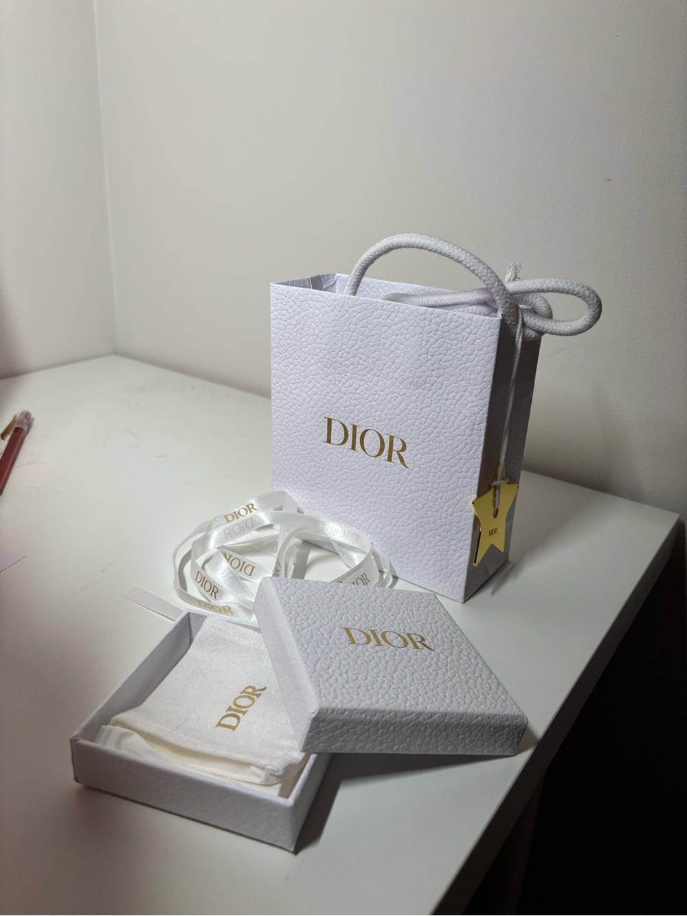 Dior White Mini Gift Bag with Gold Logo
